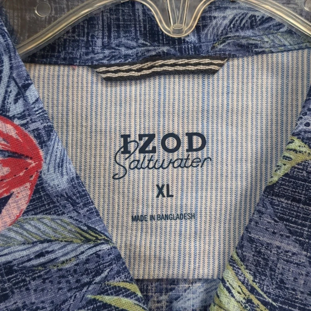NWT IZOD SALTWATER Men's XL Blue Tropical Short Sleeve Shirt - Picture 7 of 11